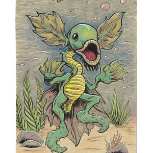 "Nepenthes." Gallery work for Gristle Art Gallery's 'Parallel Post' show. Mixed media colored pencil, watercolor, and ink on paper.