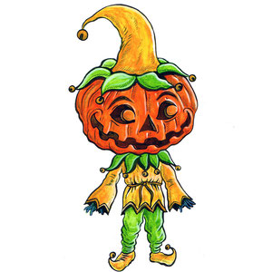 "Pumpkinhead." Pen & Ink and watercolor on bristol. 9x12"