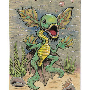 "Nepenthes" Watercolor, gouache, colored pencil and ink. Created for Gristle Art Gallery in Brooklyn, NY.