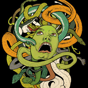 "Medusa" Created for Flow Snowboarding. Pen & Ink on bristol with digital paint.
