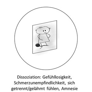 Symptome eines Entwicklungstraumas: Dissoziation, Gefühllosigkeit, Schmerzunempfindlichkeit, sich getrennt/gelähmt fühlen