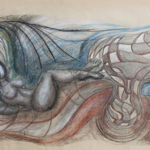 "Liegende I", Mischtechnik auf Packpapier, 2010  