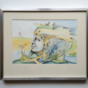 "Frühstücksei gefällig?", Aquarell, A3, 2023  