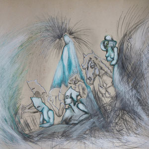 "Die Trommler", 50 x 70 cm, Mischtechnik auf Karton, 2010    