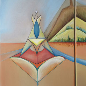 Linker Teil Triptychon "Elemente" oder "Zusammen" für eine Grundschule, 2022, Acryl auf Lwd., insg. 60x40cm