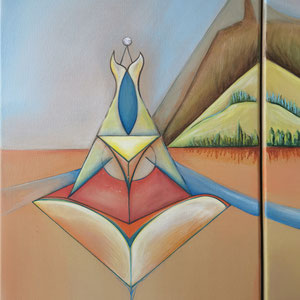 Linker Teil Triptychon "Elemente" oder "Zusammen" für eine Grundschule, 2022, Acryl auf Lwd., insg. 60x40cm