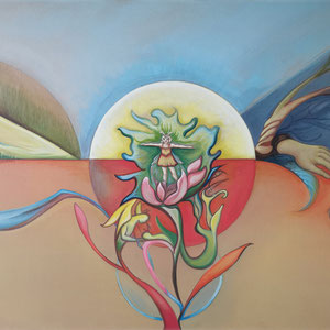 Mittelteil Triptychon "Elemente" oder "Zusammen" für eine Grundschule, 2022, Acryl auf Lwd., insg. 60x80cm