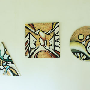 "Dreispiel", Acryl auf OSB, jeweils ca. 60 cm breit
