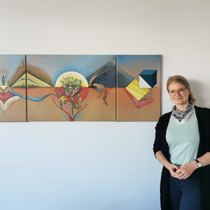 Triptychon "Elemente", für eine Grundschule, Acryl auf Leinwand, 60 x 160 cm (alle 3 Teile), 2022