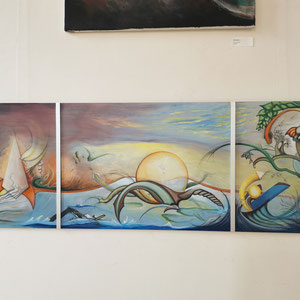 Triptychon "Power", Acryl auf Leinwand, 60 x 160 cm (alle 3 Teile), 2023