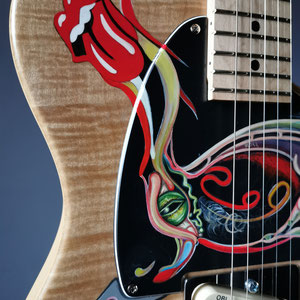 E-Gitarre für einen Stones-Fan, Bemalung inspiriert durch die Musik der Rolling Stones, Sommer 2025