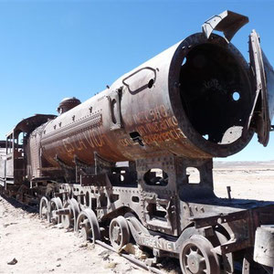 Auf dem Weg zur Wüste halten wir an einem alten Eisenbahn-Friedhof an.