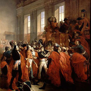  Le général Bonaparte au Conseil des Cinq-Cents, à Saint Cloud. 10 novembre 1799./  François BOUCHOT (1800-1842)/  Musée national du Château de Versailles/  Agence photographique de la Réunion des musées nationaux.