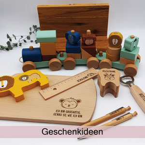 personalisierte Geschenkideen für die ganze Familie, gravierte Holzprodukte, beplottete Bio-Textilien zauberhaft Holz.Perle.Kind.
