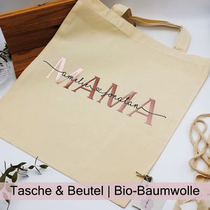 individuell gestaltete und personalisierte Taschen und Beutel aus Bio-Baumwolle zauberhaft Holz.Perle.Kind.