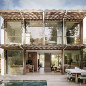 MAISON CONTEMPORAINE - BETON VERRE - PROTECTION SOLAIRE AUTOMATISEE - CONTROL SOLAIRE - VOLETS PLIABLES