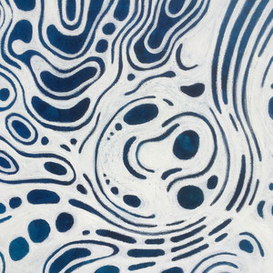 "Blue brut 1” —"As it comes / comme ça vient ” - Acrylique bleue puis pastel gras blanc - 60 x 60 cm —  © Franck Chastanier 2020 - détail 