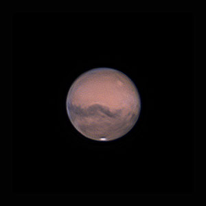 Mars le 11 octobre 2020. Télescope Schmid/Cassegrain 203/2000 mm, caméra ZWO 385MC, Barlow 2 X, CDA, filtre IR cut