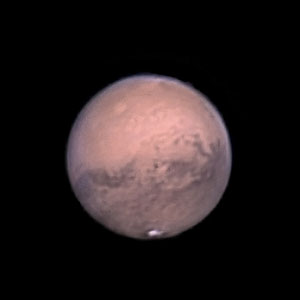 Mars le 17 octobre 2020. Télescope Schmid/Cassegrain 203/2000 mm, caméra ZWO 385MC, Barlow 3 X, CDA, filtre IR cut