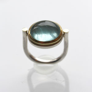 Ring, 925 Silber, 750 Gold, Aquamarin