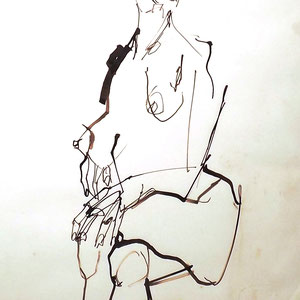 Serge Labegorre - Dessin sur papier N°9 - Réf. 51 -  53 cm x 63 cm (vertical) - Encadrement bois noir sous verre et passe-partout blanc - Oeuvre unique - Tarif : 900 Euros