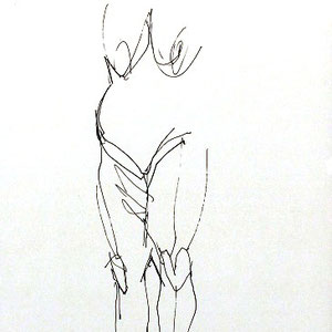 Serge Labegorre - Dessin sur papier N°3 - Réf. 45 - 30 cm x 40 cm (vertical) - Encadrement bois noir sous verre et passe-partout blanc - Oeuvre unique  - Tarif : 900 Euros