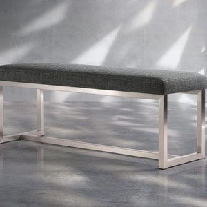 canadian modern gray fabric bench with brushed steel base 