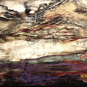 Acrylics, mixed media on canvas  50 x 180 cm