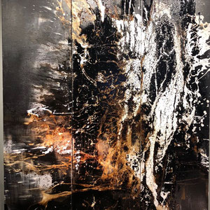 "Confused Minds"  Acrylics, bitume on canvas     triptych 3 x (50x 200 cm) 