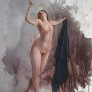Genia Chef, Aurora, 200 x 150 cm, oil and wine on canvas