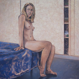 J - Acrylique sur toile marouflée sur bois - 80 x 80 cm - 2018 - Didier Goguilly - Sommeil et illusion " Éros " exposition à l'ARTSENAL