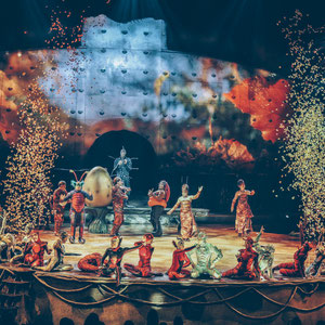 spectacle du cirque de soleil ovo lors du salut final devant le public 