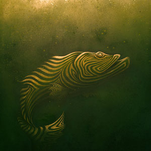 mystische Malerei, Titel: "Tiefenrausch" (130x200cm) - Acryl, Kreide, Sprühlack, , Schlagmetall, Pigmente auf Leinwand