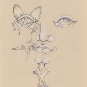 "Du hast da was im Gesicht", 29,7 x 21 cm, Bleistift mit Weißhöhung auf Papier