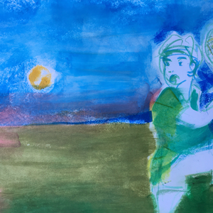 Eye On It, melted crayon on paper, 18" X 24", 2021