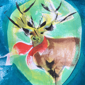 Scarf Portrait Series, Deer, melted crayon on paper, 8" X 10", 2021