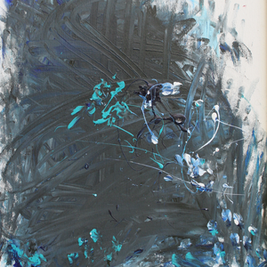 Blaue Wildbachrebe, 50x60, 2008, Acryl auf Malplatte - blind malen