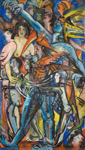 La Marseillaise, 1990,, Acryl auf Rollo, 206cm x 127cm