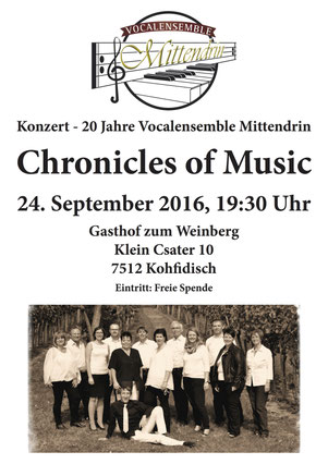 Vocalesemble Mittendrin, Chronicles of Music, Jubiläumskonzert, Burgenland, Kohfidisch, 24.September 2016, 25.09.2016, Chor