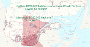 Densité population Québec, occupation territoire Québec vs Minnesota