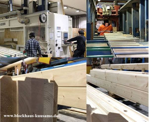 Holzhäuser in Blockbauweise: Blockhaus Produktion am Polarkreis in Finnland 