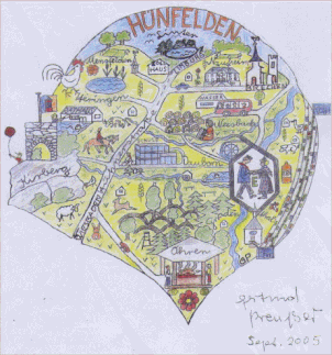 Handgezeichnete Karte unseres Bezirksvereins von Gertrud Preußer
