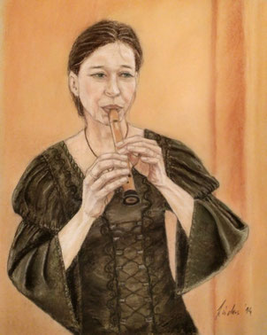 Portrait Musiker Flötenspielerin Pastellkreide Kunst Zeichnung Heike Lüders