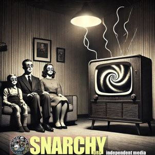 Brain-washed 1950s family in front of a weird vintage TV