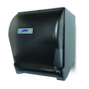 Despachador / Dispensador de toalla en rollo automático PT71010 Color: Transparente con base gris Dimensiones en milímetros: Alto: 365 Largo: 285 Ancho: 245 Capacidad: 1 rollo de 8’’ / 20.3 cm Contenido por caja: 1 pieza