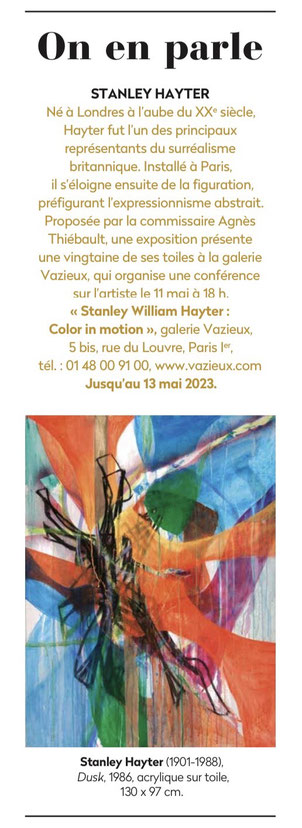 LA GAZETTE DROUOT N° 18 DU 5 MAI 2023, exposition Stanley William Hayter, commissaire Agnes Thiebault