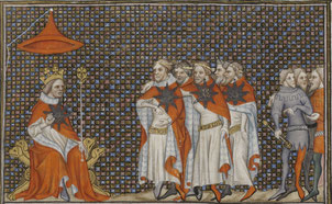 Jean le Bon arbitrant la dispute entre le duc de Lancastre et le duc de Brunswick.