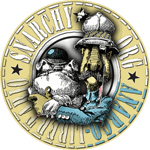 Snarchy logo with a cartoon British gentleman with a monacle, a pith helmet and a bulldog
