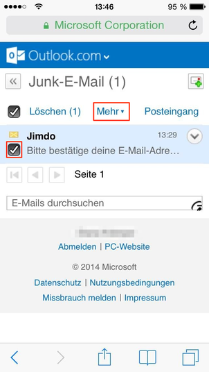 Bild: Hotmail Junk-E-Mail markieren