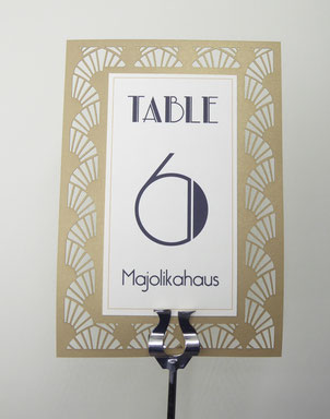Numéro et nom de table de mariage ciselé Art Déco, années 1920 et année folle style Gatsby en découpe laser
